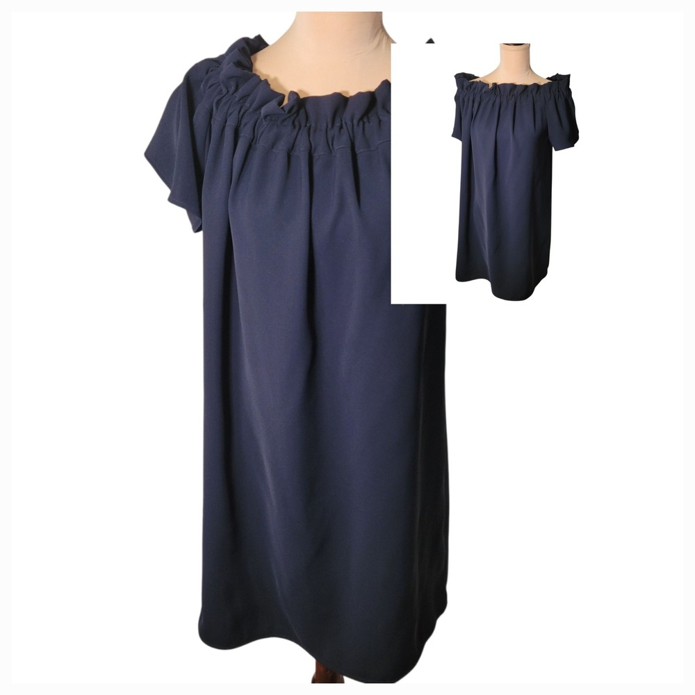 Navy Matte Crepe Convertible Off‎ Shoulder Mini Dress Flutter Sleeve USA M